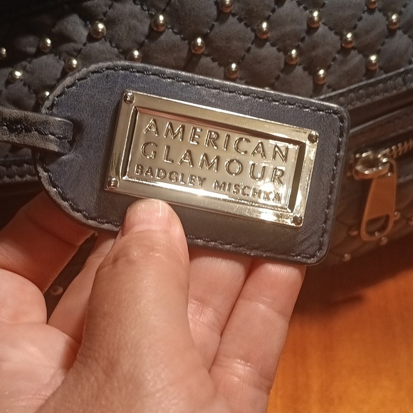 Badgley Mischka American Glamour Stylish Blue Handbag with Chain Detail Leather - Picture 2 of 11